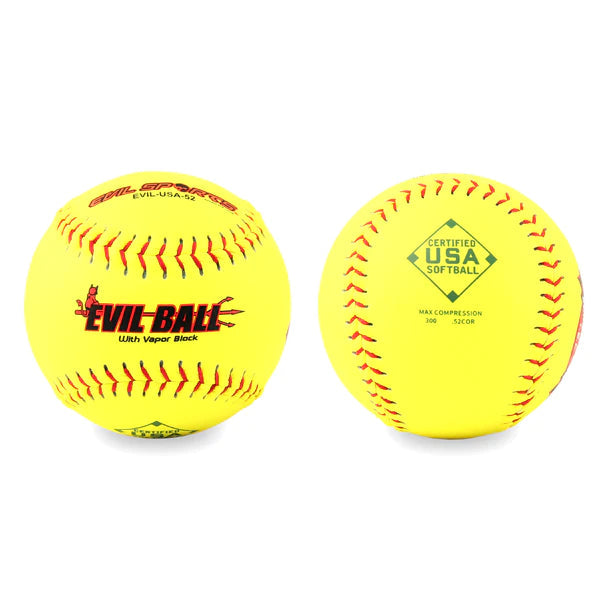 Evil Sports 12” USA (ASA) Leather Softball .52-300 One Dozen: EVILUSA52 Balls Evil Sports 