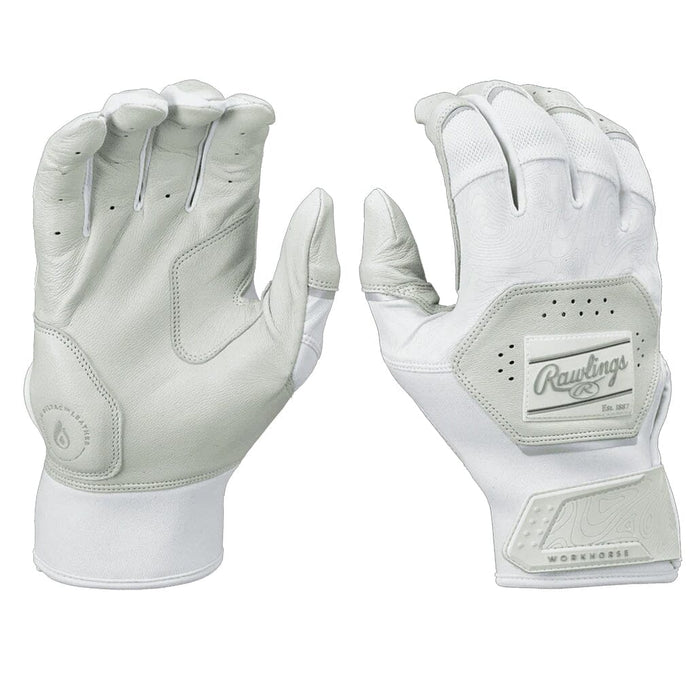 2025 Rawlings Workhorse® Adult Baseball Batting Gloves: WH25BG White-White Equipment Rawlings