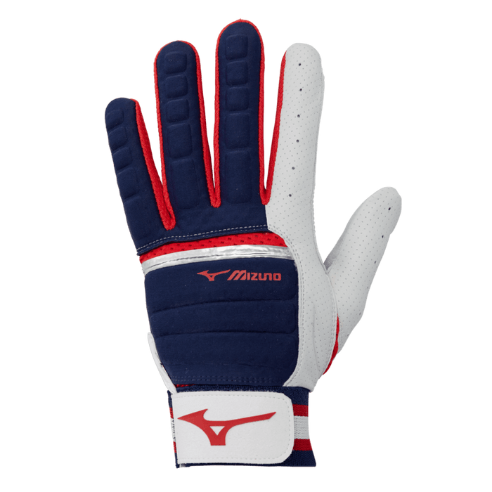 Mizuno B-130 Adult Baseball Batting Glove: 330395 Equipment Mizuno Small Navy/Red