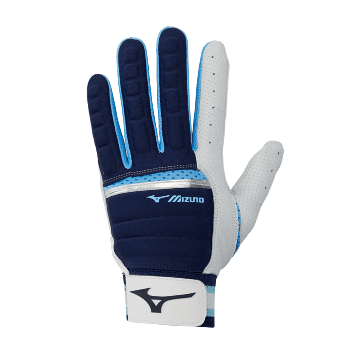Mizuno B-130 Adult Baseball Batting Glove: 330395 Equipment Mizuno Small Navy/Light Blue