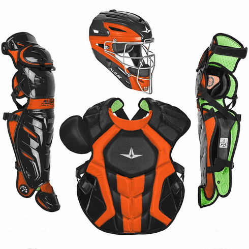 All-Star Adult System 7 Axis 2-Tone Baseball Catcher’s Set: CKCCPRO1X-TT Equipment All-Star Black / Orange 