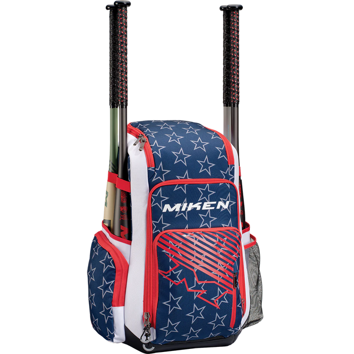2023 Miken Deluxe Slowpitch Backpack: MBA004 Equipment Miken Stars & Stripes