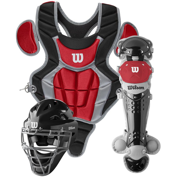 Wilson C200 3-Piece Youth Baseball Catcher’s Set: WB57116 Equipment Wilson Sporting Goods Black-Scarlet 