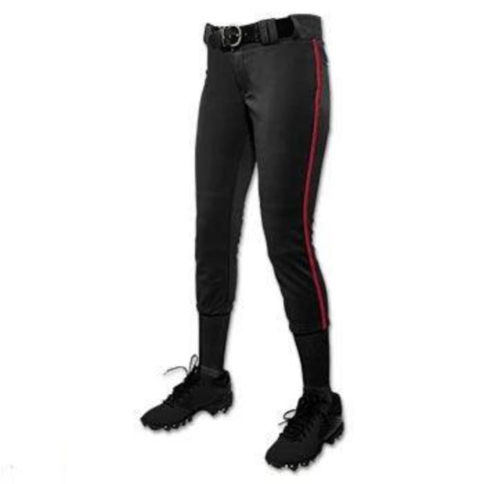 Champro Women/Girl's Tournament Low Rise Piped Pants: BP11P Apparel Champro Black/Scarlet Large