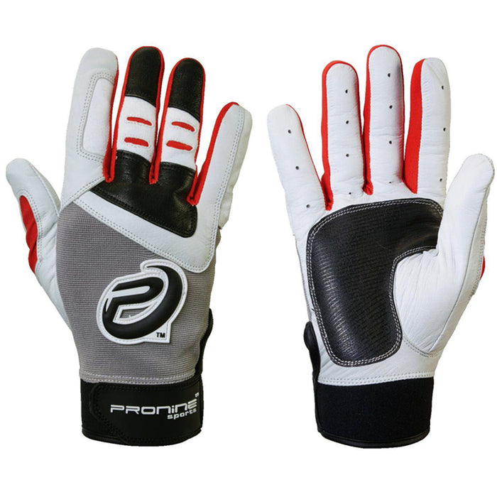 Pro Nine Goatskin Leather GBR Batting Gloves Baseball & Softball Batting Gloves ProNine Youth Small Black-Gray-White