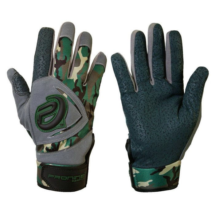 Pro Nine Goatskin Leather GBR Batting Gloves Baseball & Softball Batting Gloves ProNine Youth Small Black-Gray-Camo 