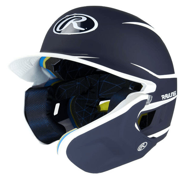 Rawlings Mach Adjust Junior Two-Tone Matte Baseball Batting Helmet With Adjustable Face Guard: MA14J Equipment Rawlings Navy-White Left Hand Batter