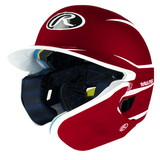 Rawlings Mach Adjust Senior Two-Tone Matte Baseball Batting Helmet With Adjustable Face Guard: MA14S Equipment Rawlings Scarlet-White Left Hand Batter