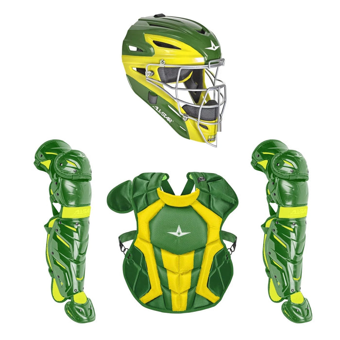 All-Star Axis Pro 7S Baseball Catcher’s Set (Ages 12-16): CKCC1216S7X Equipment All-Star Dark Green - Gold 