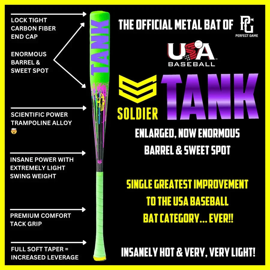 2026 Soldier Sports Tank USA (-10) Youth Baseball Bat 2 5/8”: TANK2 USA Bats Soldier Sports 