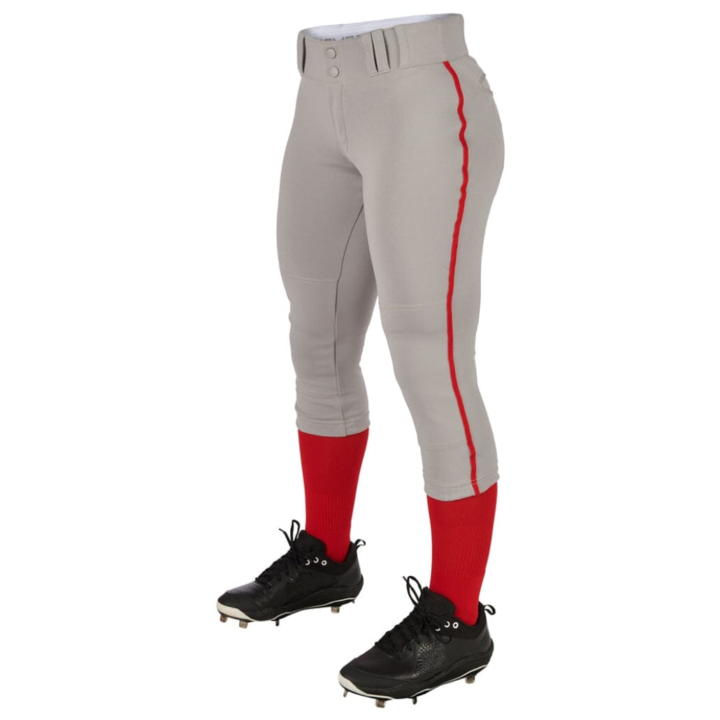 Champro Women/Girl&#39;s Tournament Low Rise Piped Pants: BP11P Apparel Champro Gray/Scarlet Small 