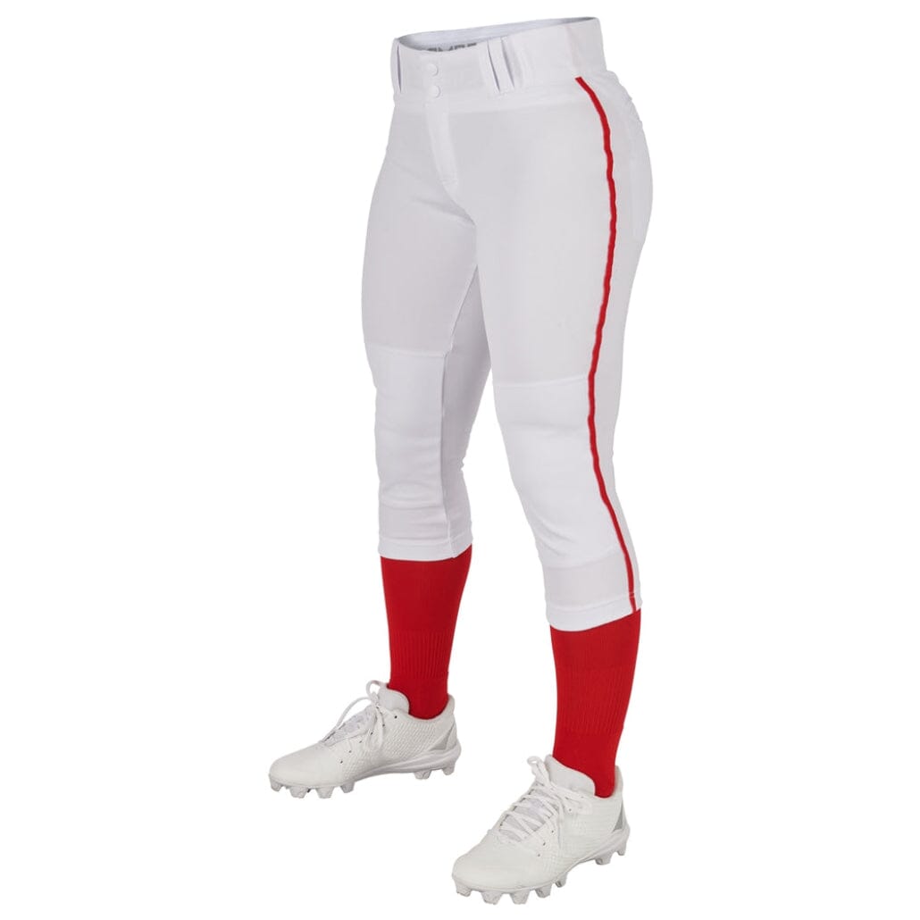Champro Women/Girl&#39;s Tournament Low Rise Piped Pants: BP11P Apparel Champro White/Scarlet Small 