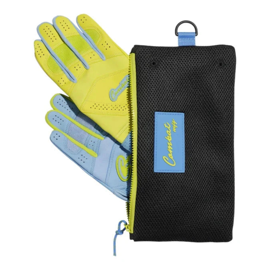COMBAT MFG Ying Yang Long Strap Adult Batting Gloves BG2LS: Columbia Blue/Lemonade Blitz Equipment Combat 