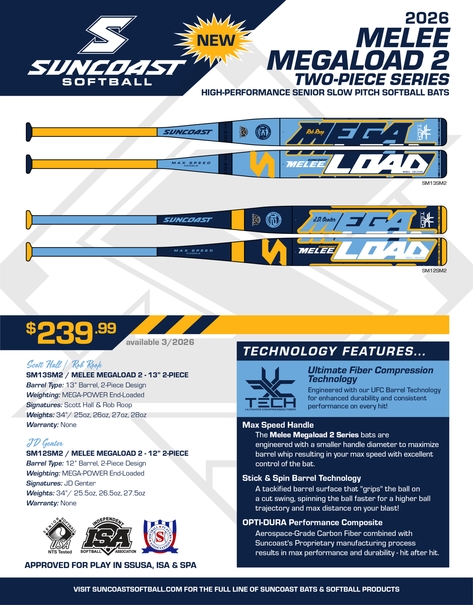 2026 Suncoast 13" Melee Megaload 2 End-Loaded 2-Piece Senior Softball Bat: SM13SM2
