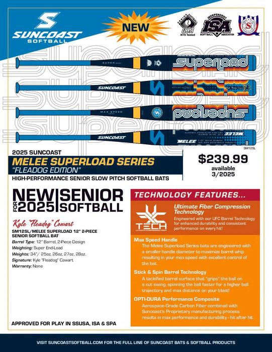 2025 Suncoast Melee Superload Fleadog Senior Slowpitch Bat: SM12SL Bats Suncoast 