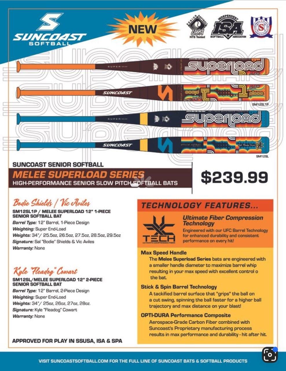 2026 Suncoast Melee Superload 1-Piece Senior Slowpitch Bat: SMSL121P Bats Suncoast 