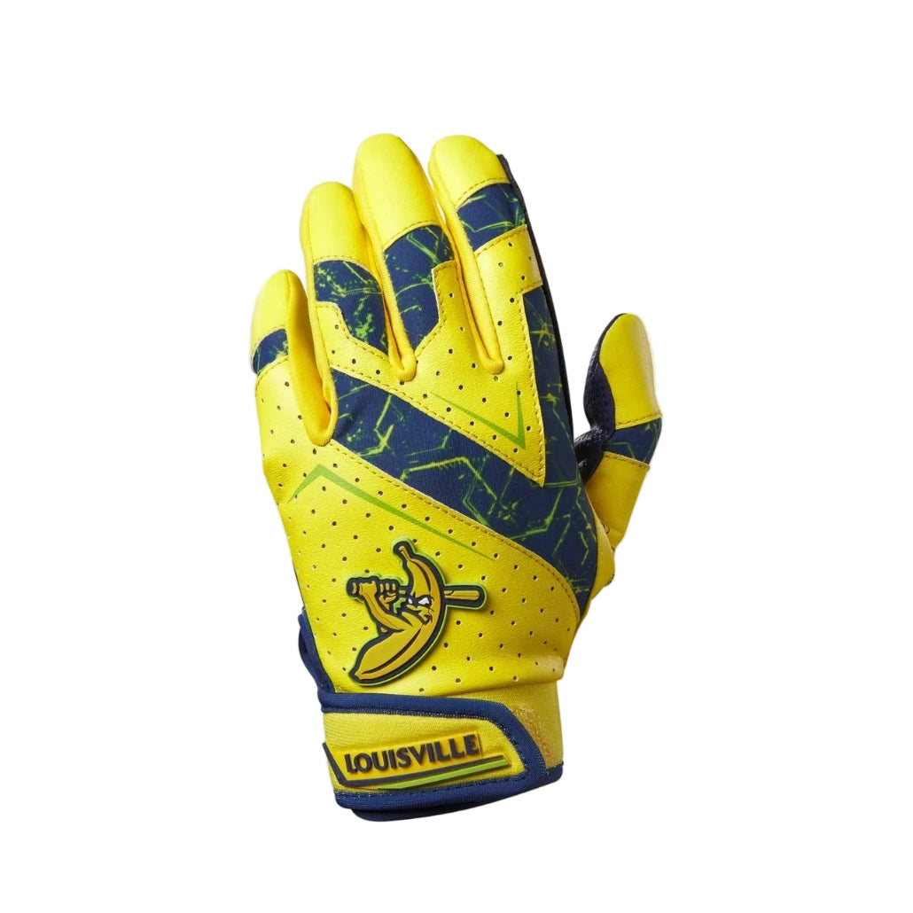 Louisville Slugger Savannah Bananas Youth Genuine V2 Batting Gloves: WB5761501 Equipment Louisville Slugger Youth Small Yellow/Navy 