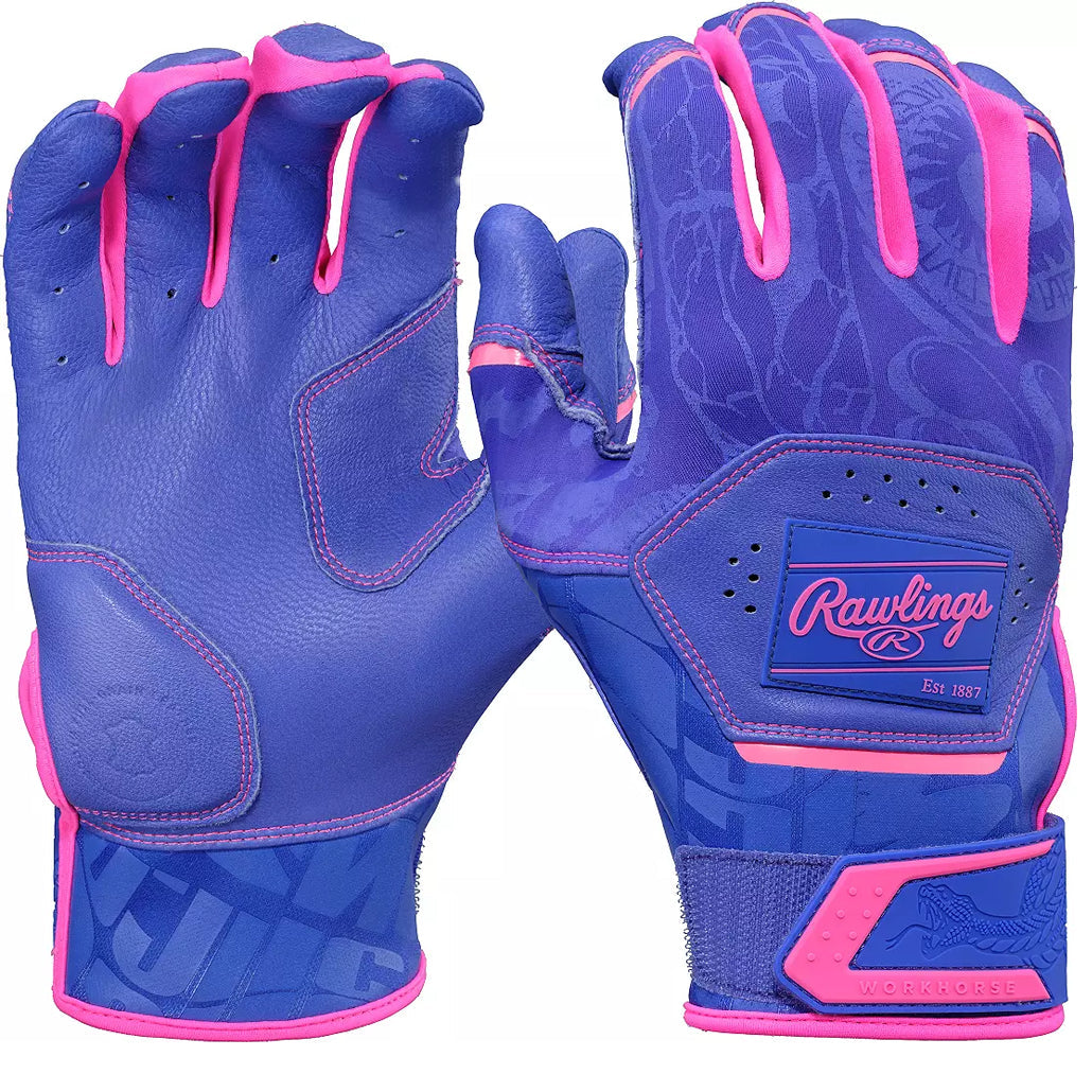 Rawlings Workhorse® Adult and Youth Baseball Batting Gloves: WH25BG Purple-Pink Equipment Rawlings Youth Large Purple/Pink 