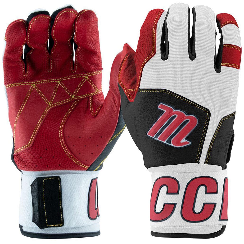 Marucci MBG2BKSM Adult Blacksmith Full Wrap Batting Gloves: Black-Red Equipment Marucci 