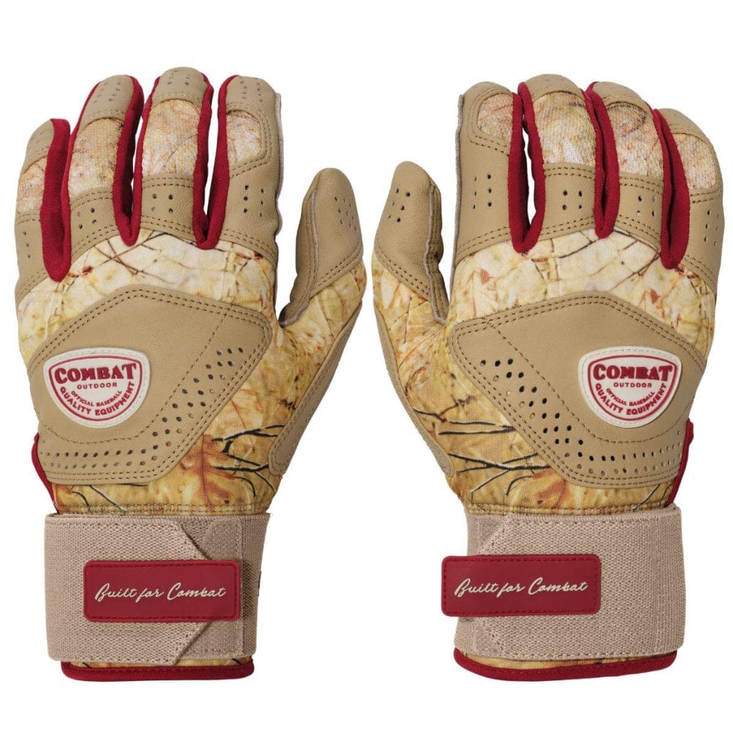 Combat MFG Outdoor Long Strap Batting Gloves - Hunter (Sand-Red): BG2LS Equipment Combat Small Sand-Red 