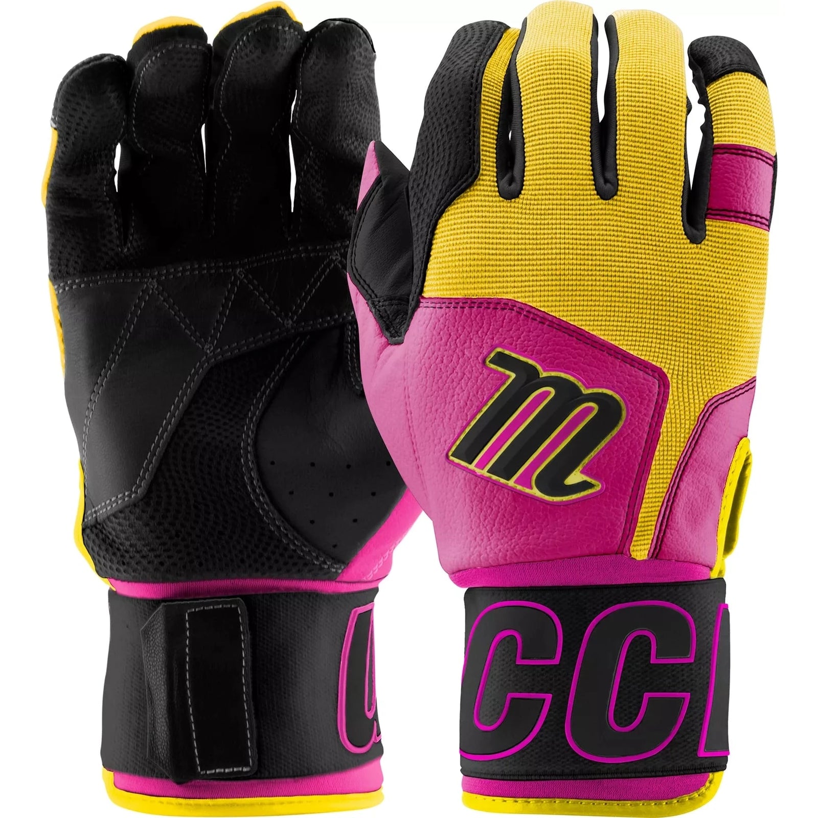 Marucci MBG2BKSM Adult Blacksmith Full Wrap Batting Gloves: Pink-Yellow Equipment Marucci 