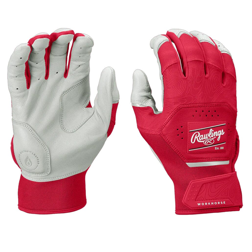 2025 Rawlings Workhorse® Adult Baseball Batting Gloves: WH25BG White-Scarlet Equipment Rawlings 