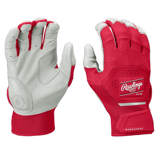 2025 Rawlings Workhorse® Adult Baseball Batting Gloves: WH25BG White-Scarlet Equipment Rawlings 