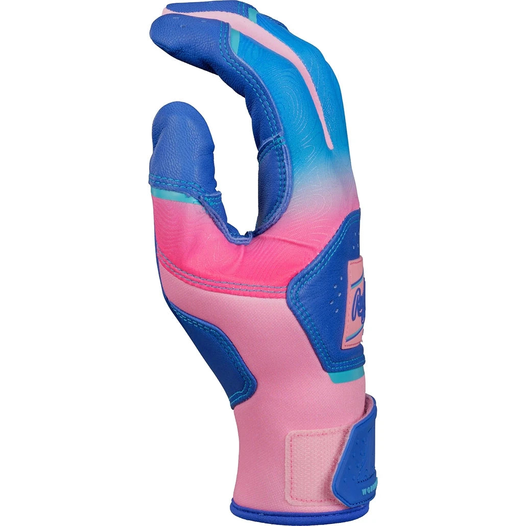 2025 Rawlings Workhorse® Funburst Adult Baseball Batting Gloves: WH25BG Columbia Blue-Orange Equipment Rawlings 