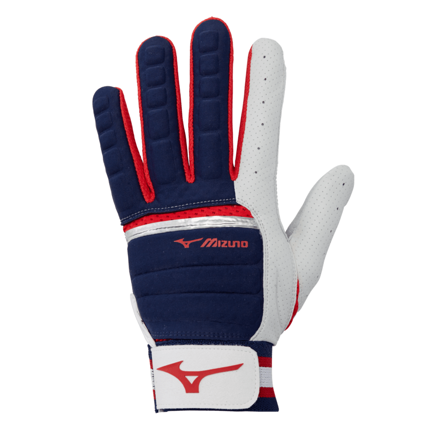 Mizuno B-130 Adult Baseball Batting Glove: 330395 Equipment Mizuno Small Navy/Red 
