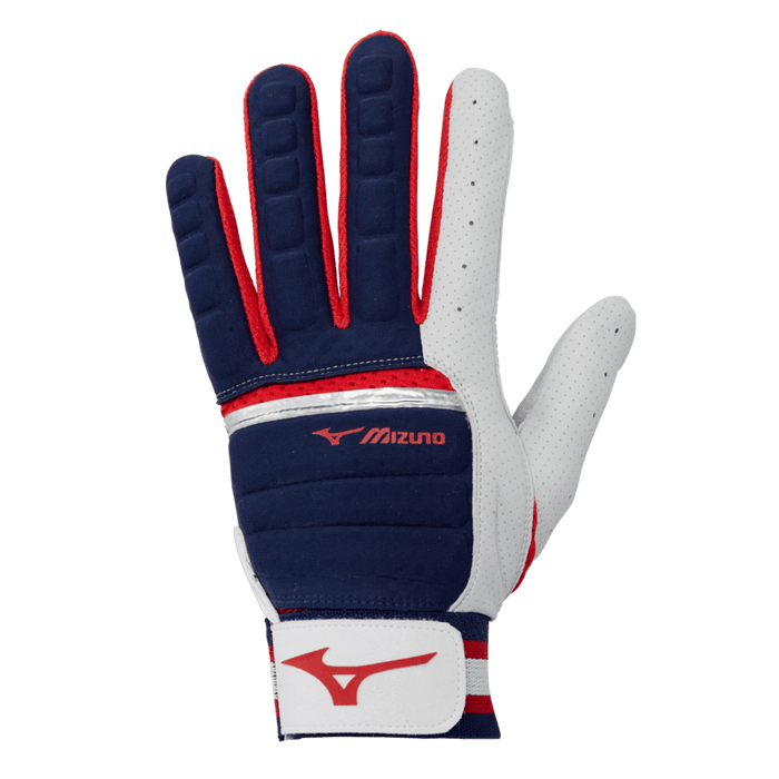 Mizuno B-130 Adult Baseball Batting Glove: 330395 Equipment Mizuno Small Navy/Red 