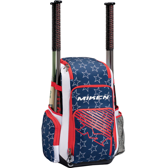 2023 Miken Deluxe Slowpitch Backpack: MBA004 Equipment Miken Stars & Stripes 