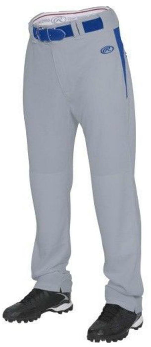 Rawlings Adult Semi-Relaxed V-Notch Plated Baseball Pants: BPVP2 Apparel Rawlings Medium Gray/Royal 