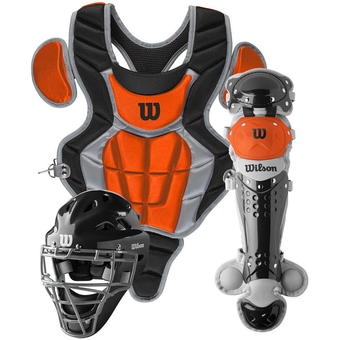 Wilson C200 3-Piece Youth Baseball Catcher’s Set: WB57116 Equipment Wilson Sporting Goods Black-Orange 