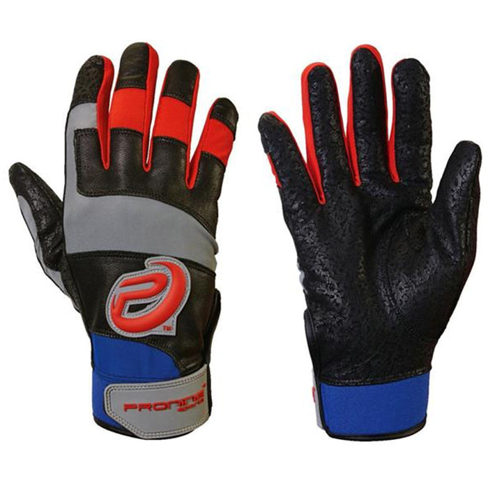 Pro Nine Goatskin Leather GBR Batting Gloves Baseball & Softball Batting Gloves ProNine Youth Small Gray-Black-Red 