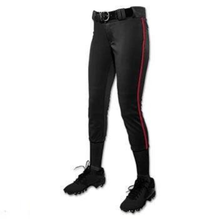 Champro Women/Girl&#39;s Tournament Low Rise Piped Pants: BP11P Apparel Champro Black/Scarlet Large 