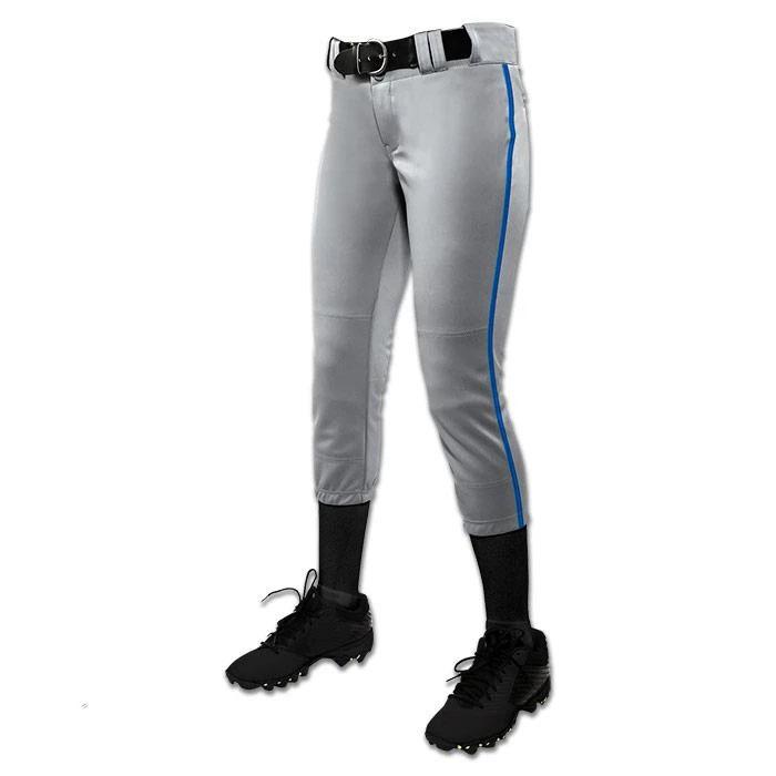Champro Women/Girl&#39;s Tournament Low Rise Piped Pants: BP11P Apparel Champro Gray/Royal Large 