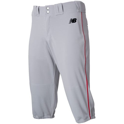 New Balance Adversary 2.0 Adult Piped Knicker Pant: BMP240 Apparel New Balance Gray/Scarlet Small 