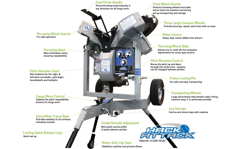 Hack Attack Baseball Pitching Machine 90V Training &amp; Field Hack Attack 