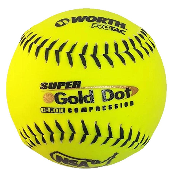 Worth Super Gold Dot NSA ICON Slow Pitch Softball (Dozen): NI12SY Balls Worth One Dozen (12 Balls) 