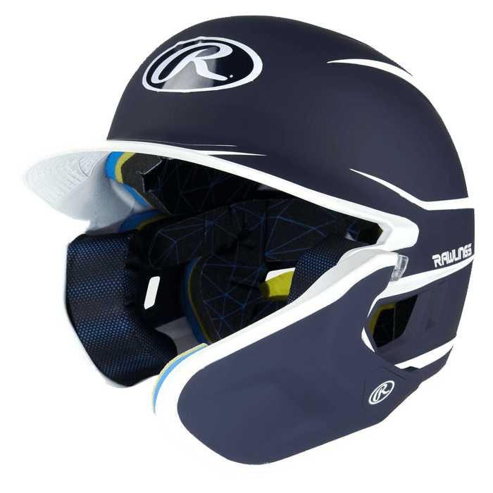 Rawlings Mach Adjust Junior Two-Tone Matte Baseball Batting Helmet With Adjustable Face Guard: MA14J Equipment Rawlings Navy-White Left Hand Batter 