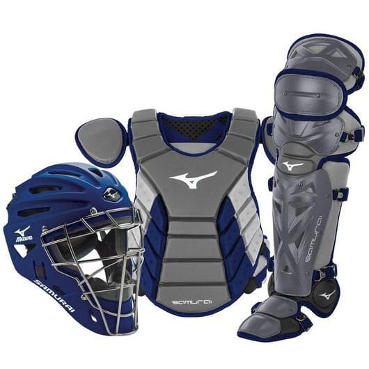 Mizuno Samurai Adult 14&quot; Baseball Boxed Catcher&#39;s Set: 380420 Equipment Mizuno Gray-Navy 
