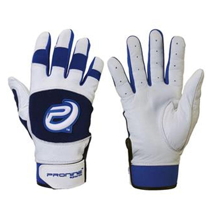 Pro Nine Goatskin Leather GBR Batting Gloves Baseball & Softball Batting Gloves ProNine Youth Small White-Blue 