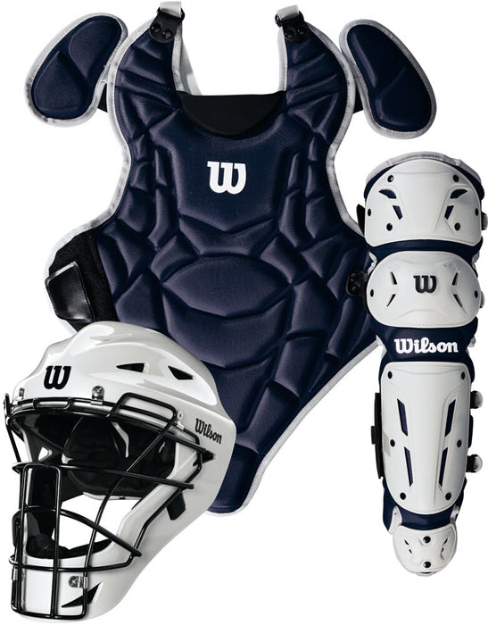 Wilson EZ Gear 2.0 Youth Baseball Catcher’s Set Size L/XL: WB572020 Equipment Wilson Sporting Goods Navy-White 